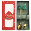 Axyaa Christmas Theme Cutlery Set - Elk Deer Christmas Hat Tree Fork Spoon Stainless Steel