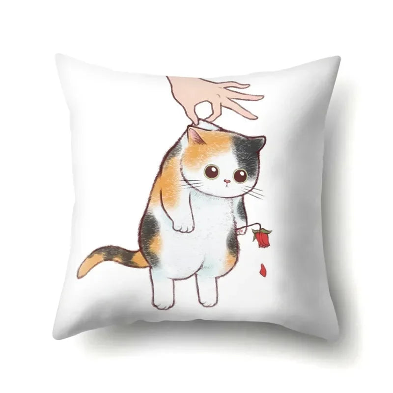 Cute Cat Cushion Cover by Axyaa: Cartoon Pets Pillow Case for Home Sofa Decor