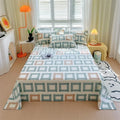 Axyaa Green Check Raw Cotton Double Bed Sheets Set Queen/King Flat Top Full Cover