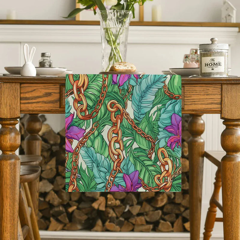 Axyaa Tropical Palm Leaf Flower Chain Table Runner