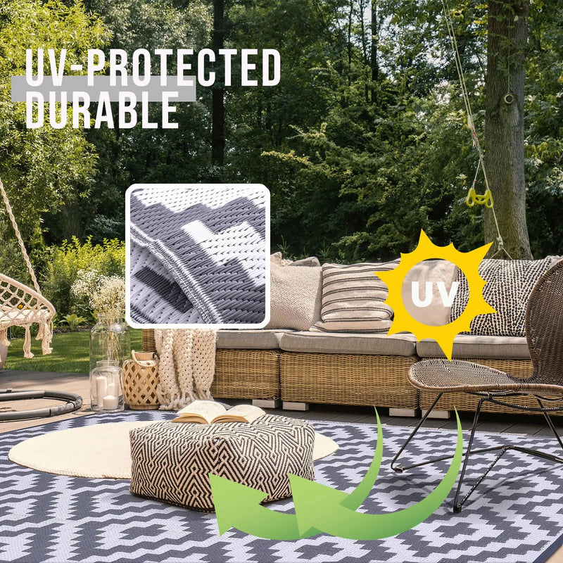 Axyaa Reversible Outdoor Waterproof Straw Patio Rug for Indoor Outdoor Use