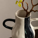 Axyaa Geometric Check Pattern Ceramic Vase with Handle for Home Decoration