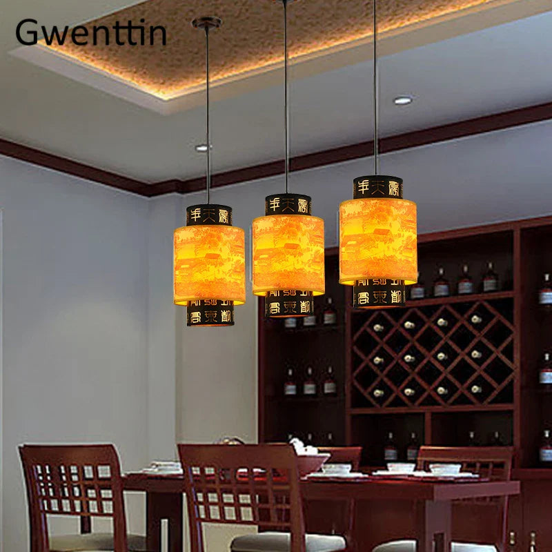 Axyaa Sheepskin Pendant Lights: Chinese Style, Retro Home Decor for Living Room, Dining Room.