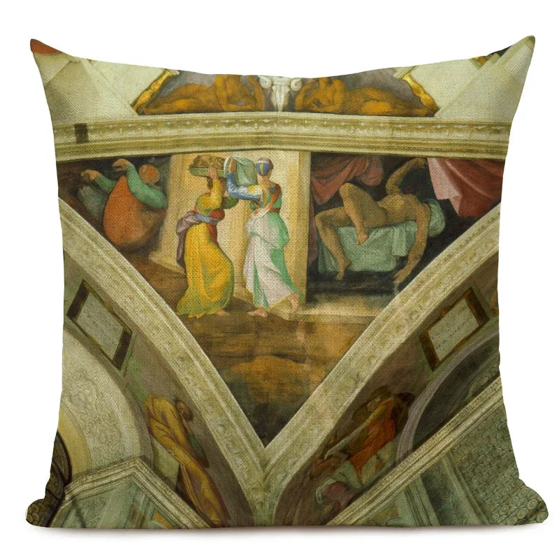 Michelangelo Genesis Mural Sofa Pillow Case by Axyaa - Renaissance Art Decoration
