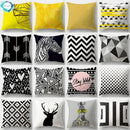 Yellow Black Geometric Cushion Cover - Wave Line Design by Axyaa