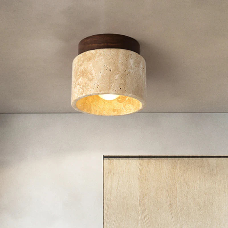 Axyaa Round Stone Wood LED Ceiling Light for Home Living Corridor Balcony