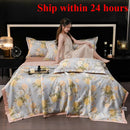 Axyaa Summer Quilt Set: 2025 Washed Tencel Printed Cool Silk 4-Piece & 1-Piece Cool Quilt