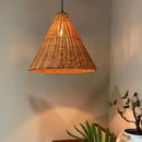 Axyaa Beige Rattan Pendant Light - Handmade Straw Hat Chandelier