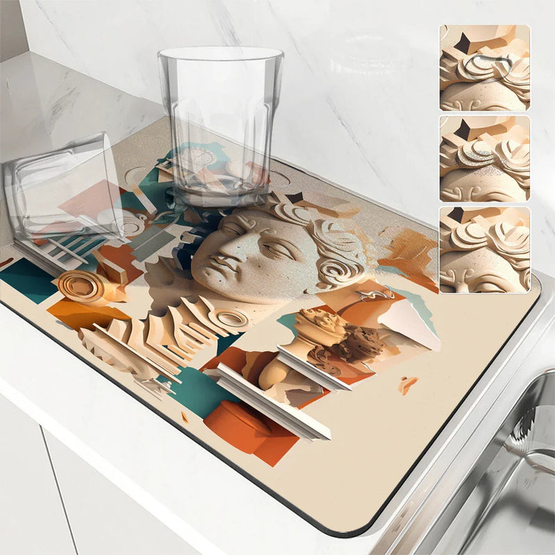 Axyaa Absorbent Sculpture Pattern Drying Mat - Kitchen & Bathroom Tableware Pad