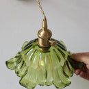Axyaa Green Flower Glass Wall Sconce with Adjustable LED Wire, Pull Chain for Bedroom, Bathroom