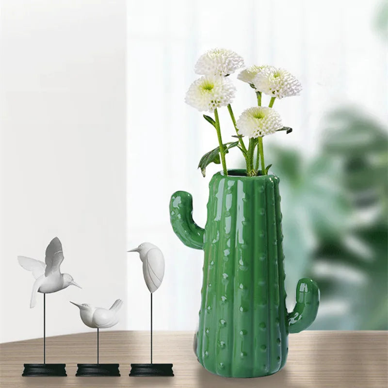 Axya Ceramic Cactus Flower Vase for Nordic Home Decor and Bedroom, Living Room Decoration