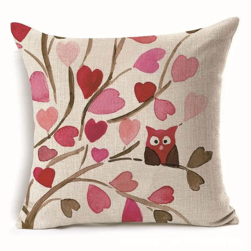 Axyaa Owl Linen Pillowcase: Office Car Sofa Living Room Decor 45x45cm