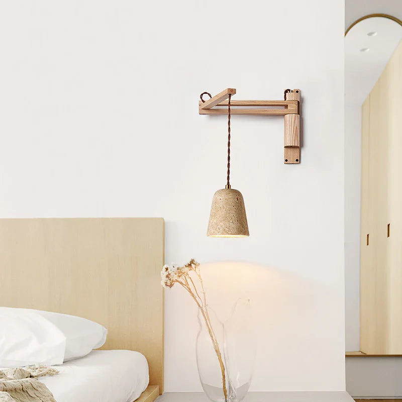 Axyaa Wood Stone LED Wall Lamp with Pull Switch, Stretching and Folding for Home Lighting