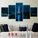 Eiffel Tower Night Paris France Wall Art by Axyaa - 5-Piece Modular Picture Set