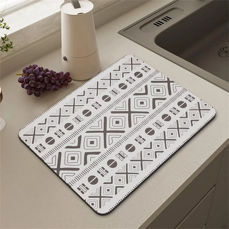 Axyaa Cream Solid Color Coffee Machine Drain Mat - Kitchen Non-Slip Absorbent Drying Mat