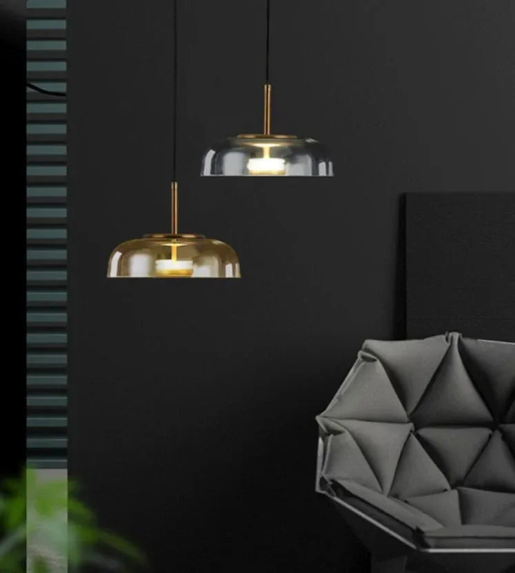 Axyaa Glass LED Pendant Light Fixture for Dining Room & Kitchen