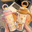 Axyaa Cartoon Thermal Water Bottle with Handle and Straw
