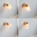 Axyaa LED Wall Light Fixture Wood Canopy White Glass Nordic Modern Plug In Sconce