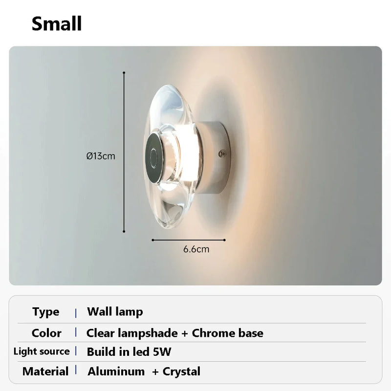 Axyaa Round Crystal LED Wall Sconce for Bedroom and Living Room