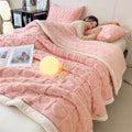 Axyaa Heart Pattern Coral Fleece Blanket: Double Layer Thicken Warm Plush Sofa Throw