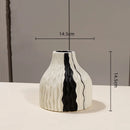 Axyaa Geometric Stripes Wave Ceramic Vase - Handmade Irregular Design