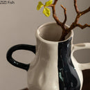 Axyaa Black White Pattern Ceramic Vases Abstract Art Flower Pots Room Decor