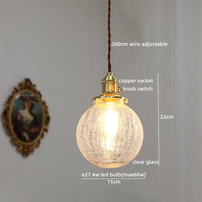 Axyaa Modern LED Glass Copper Pendant Light with Knob Switch