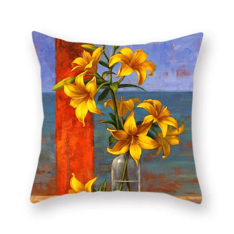 Axyaa Vase Flower Polyester Throw Pillowcase for Home Decor