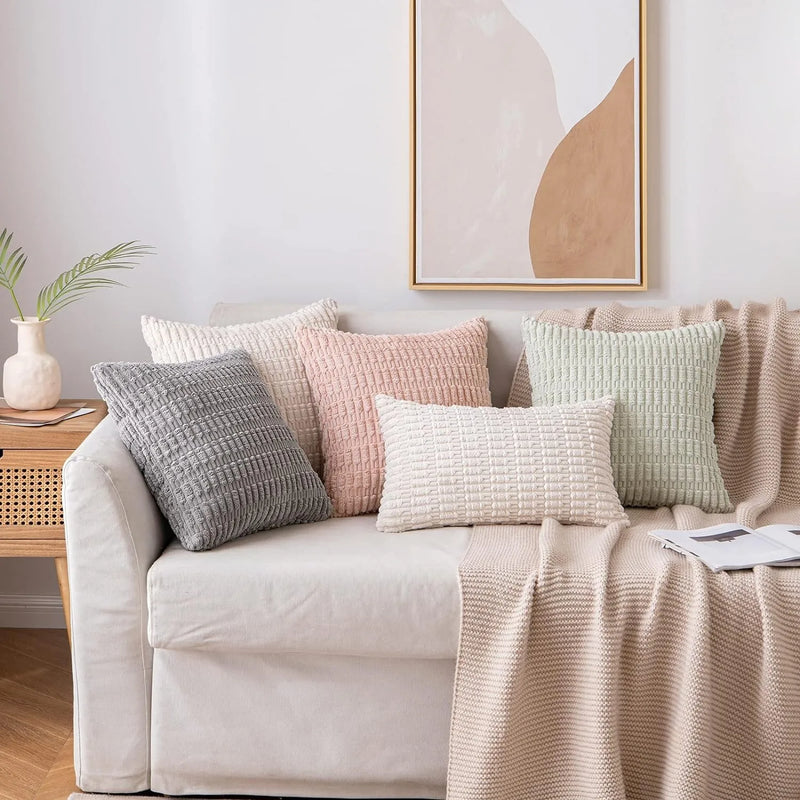 Axyaa Beige & White Corduroy Striped Pillow Cover Set - Modern Home Decor