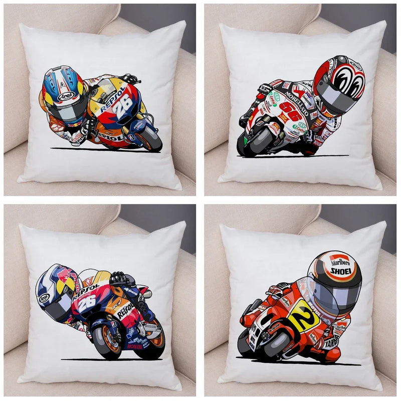 Axyaa Cartoon Sport Motorcycle Cushion Cover - Super Soft Plush Pillow Case