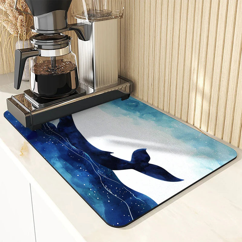 Axyaa Ocean Whales Sailing Stars Absorbent Drying Mat for Kitchen Tables