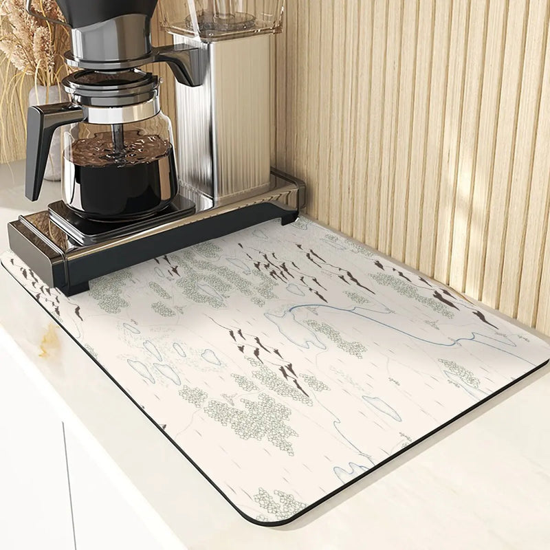Axyaa Floral Silicone Coasters Set: Non-Slip Kitchen Mats, Flowers Pattern Diatomaceous Earth Placemat