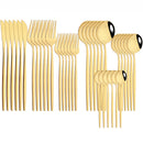 Axyaa Black Gold Cutlery Set - 36Pcs Stainless Steel Dinnerware Flatware