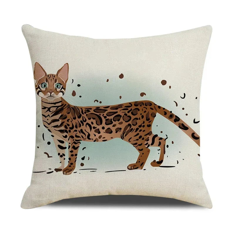 Funny Cats Print Pillow Case for Home Decor by Axyaa: 45x45cm Linen Cover