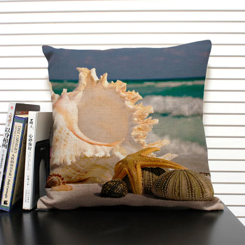 Axyaa Shell Print Cushion Cover for Living Room Sofa, 45x45cm