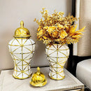 Axyaa Gold Ceramic Vase Decor for Home Entrance, Living Room - Floor-to-Ceiling Jar