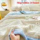 Axyaa Summer Quilt: Washed Waffle Wide Hem Soybean Cotton Solid Color Cooling Quilt