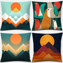 Geometric Mountains & Colorful Birds Pillow Covers by Axyaa