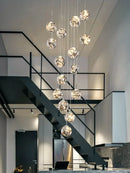 Axyaa Minimalist LED Glass Chandelier, Round Ball Gold Hanging Lights for Staircases