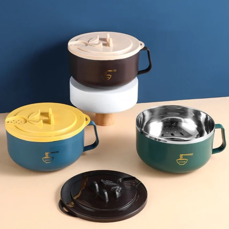 Axyaa Stainless Steel Double-Layer Noodle Bowl - Anti-Scalding Lunch Box & Food Container