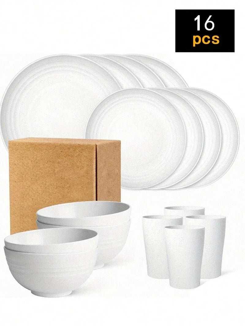 Axyaa 24-Piece Reusable Plastic Tableware Set for Family Picnics and School