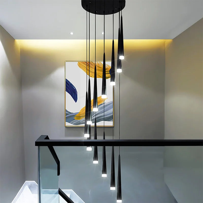 Axyaa Modern Black Long LED Pendant Lamps for Living Room and Restaurant