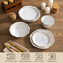 Axyaa 32 Piece Relief White Stoneware Dinnerware Set with Plates and Bowls