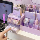 Axyaa Cute Nine-Grid Desk Organizer for Girls - Student Stationery Holder Storage Box