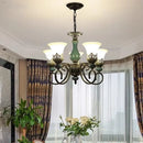 Axyaa Classic Ceramic Chandelier with Metal Iron Arm and Glass Lampshade
