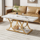Axyaa 2-Tier Faux Marble Wood Coffee Table, 47.24-inch Modern Living Room Coffee Table