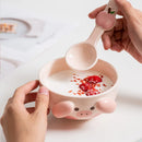 Axyaa Cartoon Pink Pig Yellow Dog Ceramic Noodle Bowl with Spoon