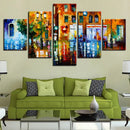 Axyaa Raining Street Scenery Canvas Artwork Set - Modern Living Room Wall Decor