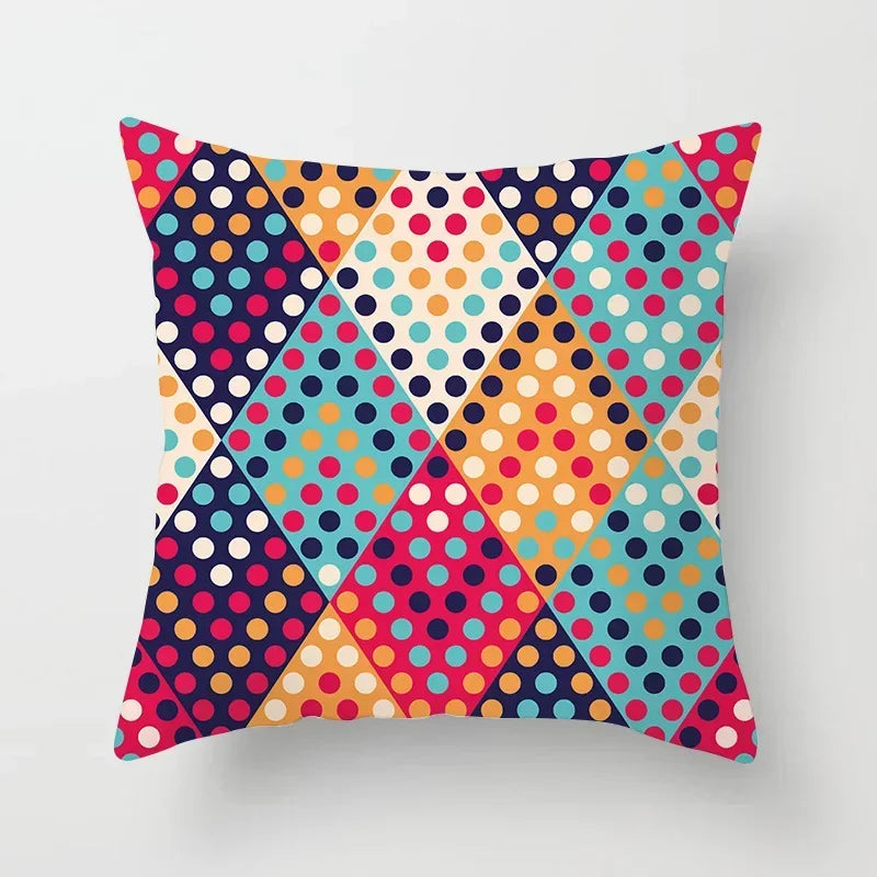 Geometric Nordic Cushion Cover in Yellow Red Blue for Sofa by Axyaa
