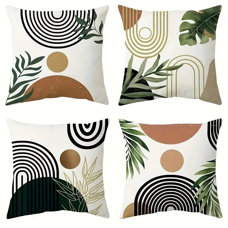 Axyaa Line Leaf Print Pillowcase for Bohemian Home Decoration